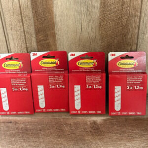 Command Strips Medium Sized Refill Strips Tape White - Bundle of 4 pkgs -NEW